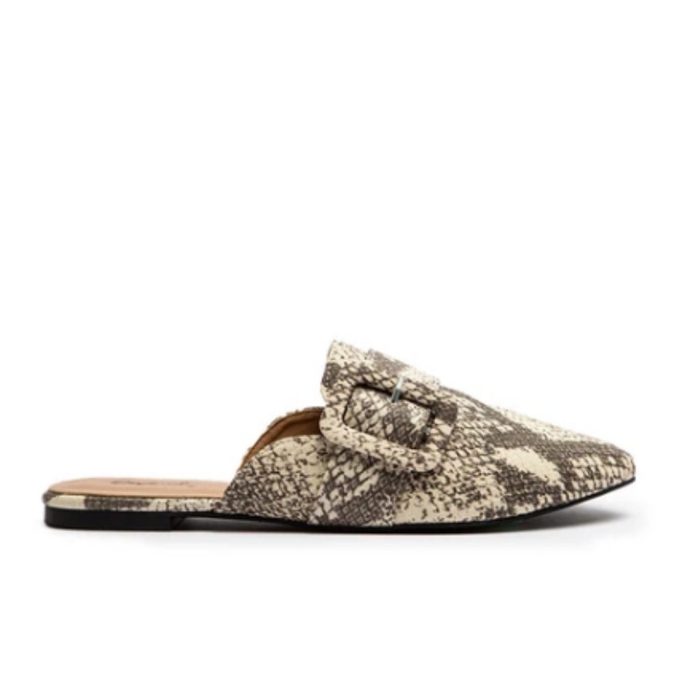 Faux Suede Buckle Mule in Snake - Picture 4 of 7